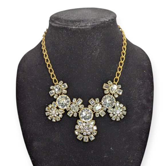 Vintage J Crew Signed Statement Bib Necklace Gold Tone Chain w/Lobster Claw - Picture 1 of 13